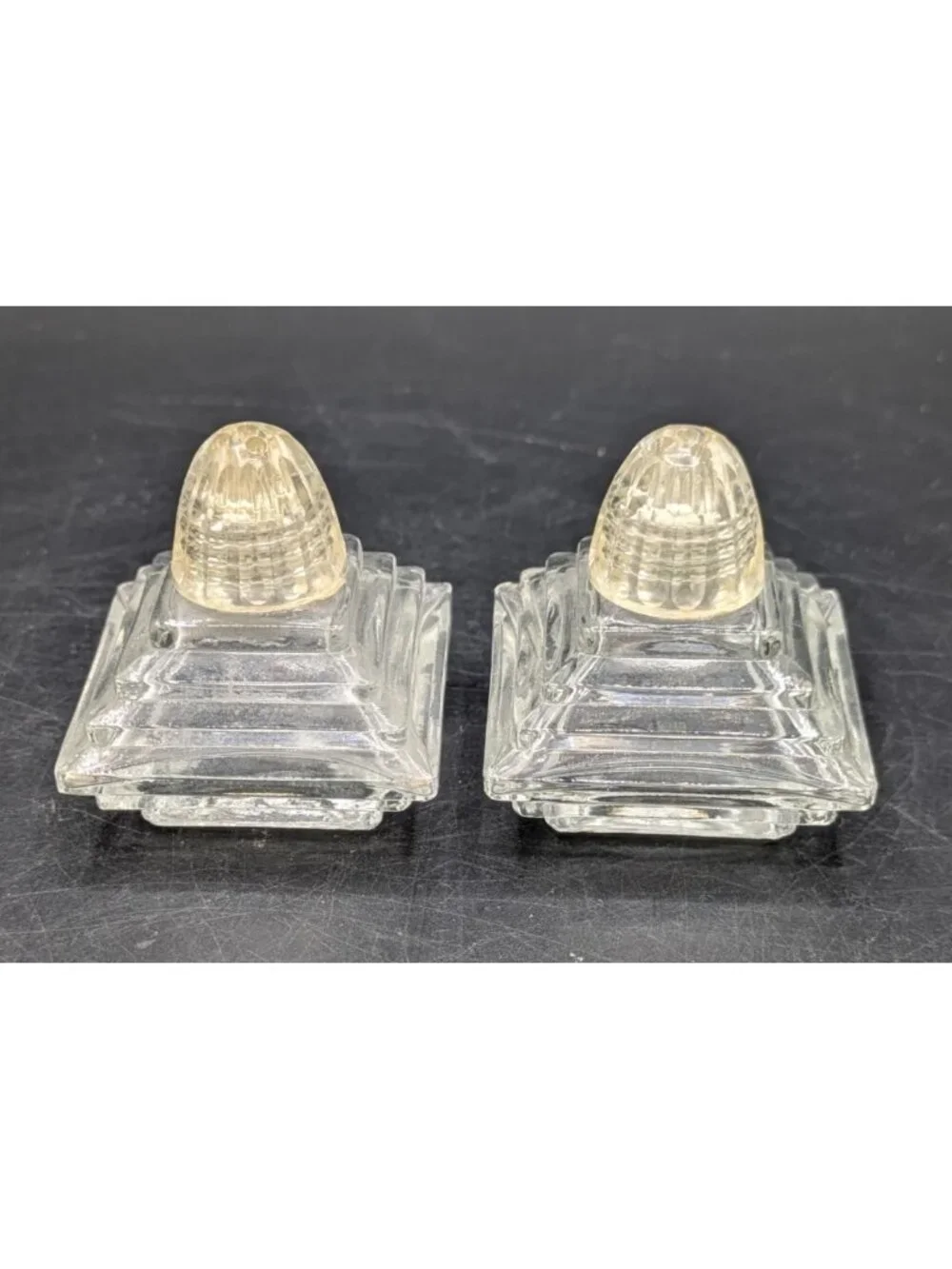 Vintage Art Deco Glass Pyramid Individual Salt Pepper Shakers Set of 8